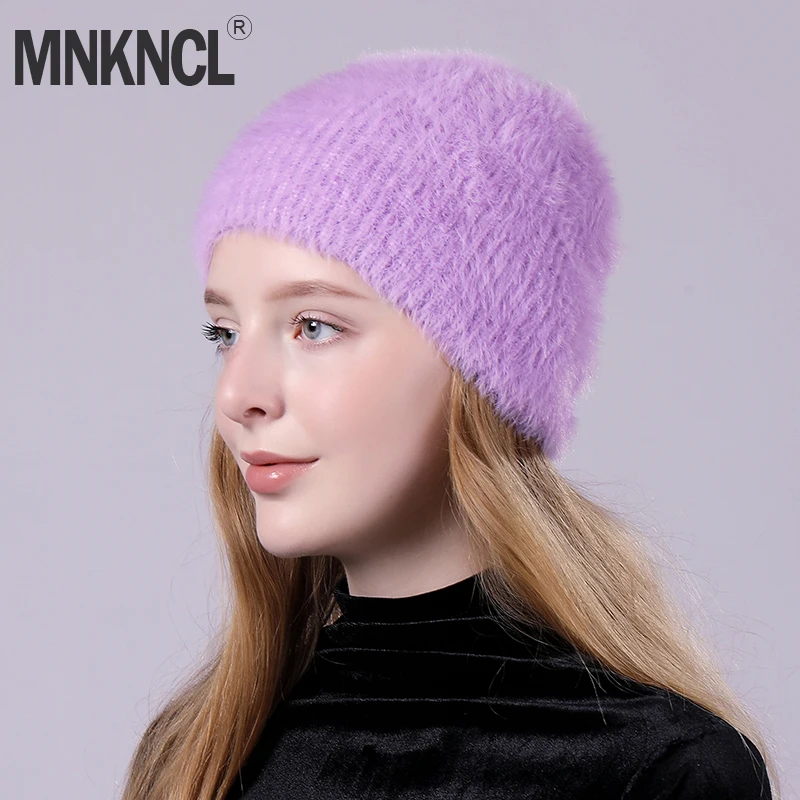 

MNKNCL Rabbit Cashmere Knitted Winter Hat Women Colorful Thick Female Skullies Beanies Warm Gravity Falls Cap Women's Hats