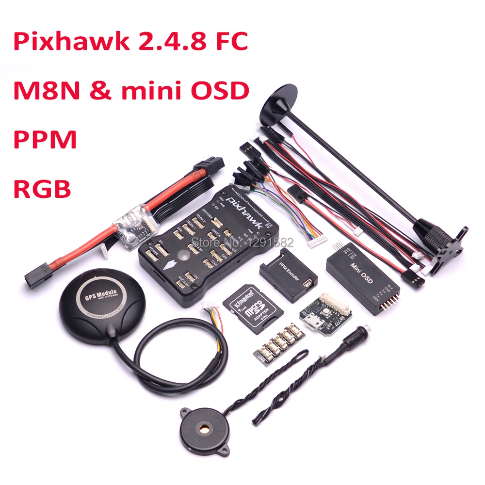 

Pixhawk PX4 Autopilot PIX 2.4.8 32 Bit Flight Controller w/ Safety Switch and Buzzer / M8N / Mini OSD/ PPM / 4GB/ Power module