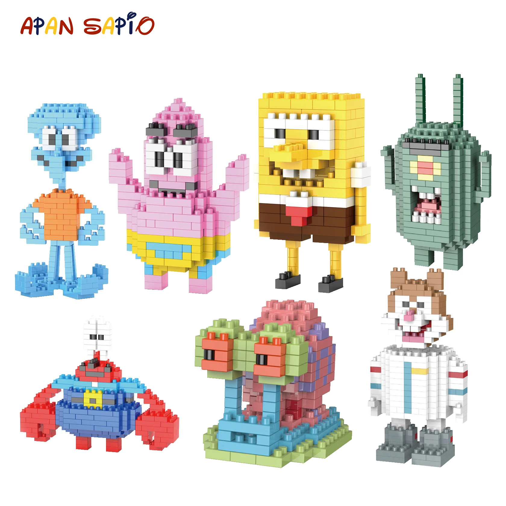 

Model Building Blocks SpongeBobs Series Cartoon juguetes Anime Figures Assembled Mini Brick Educational Toys For Kids Gifts