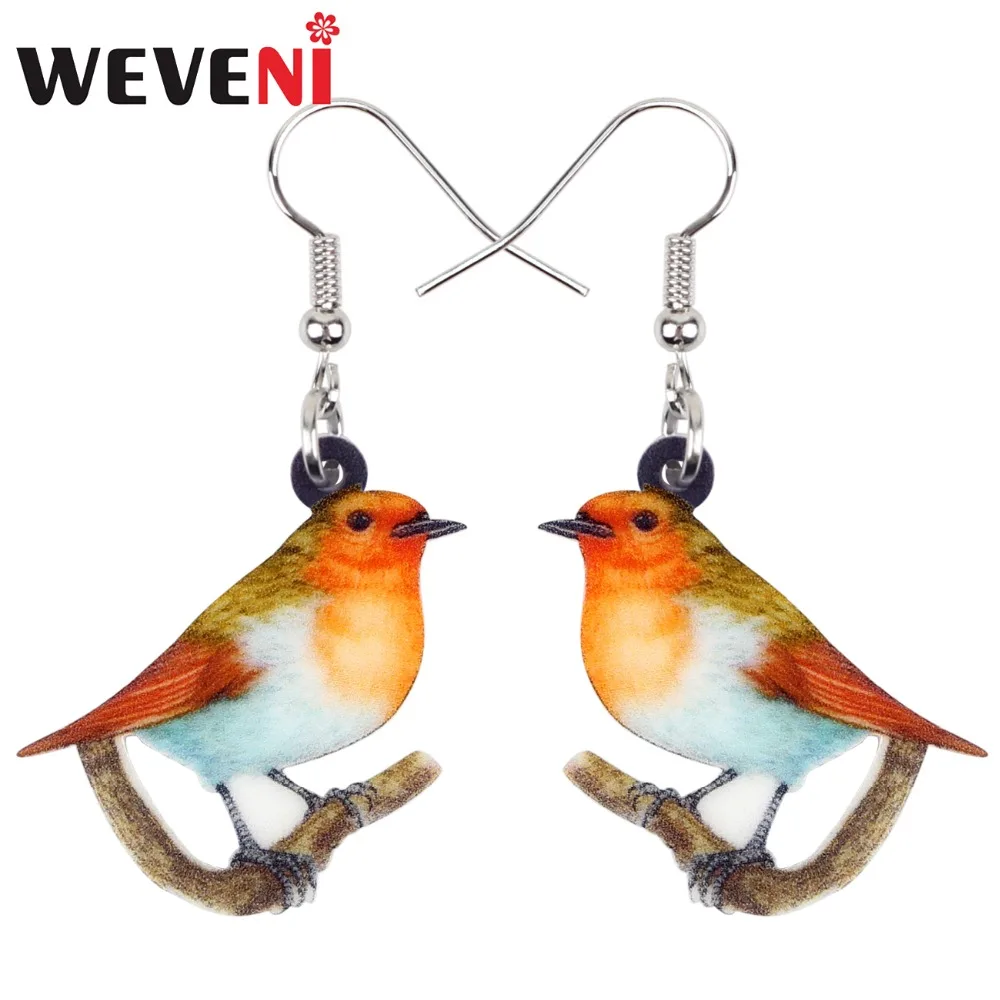 

WEVENI Acrylic Resting Cute Robin Bird Earrings New Long Dangle Drop Fashion Animal Jewelry For Women Girls Female Kid Dropship