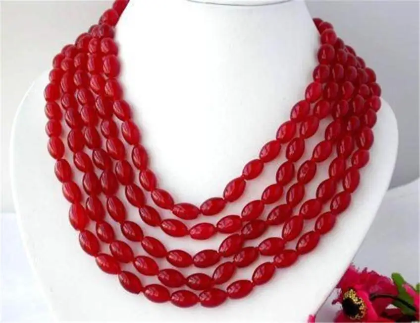 

BEAUTIFUL SUPER LONG 100 INCHES NATURAL RICE-SHAPED RED RUBY GEMS BEADS NECKLACE #@
