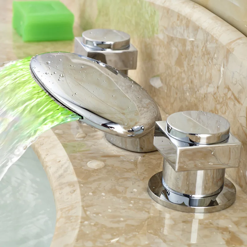 Brass Chrome Basin Vessel Sink Faucet Waterfall Bathroom Mixers Dual Handles Deck Mounted