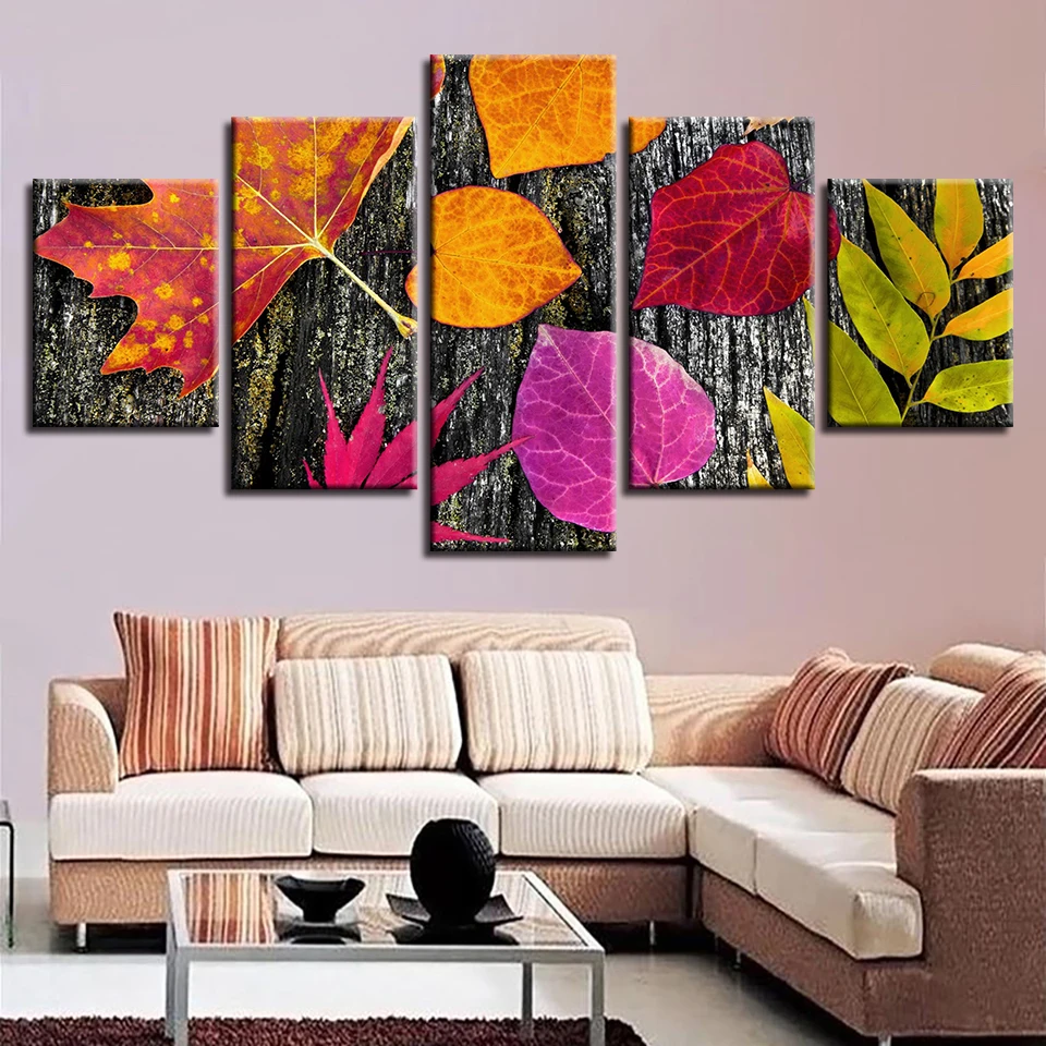 

Artworks Decor Home For Living Room Wall Canvas Picture 5 Pieces Colorful Leaves Framework Modular HD Prints Art Modern Painting