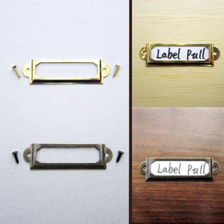 12pcs Antique Brass Golden Metal Label Pull Frame Handle File Name