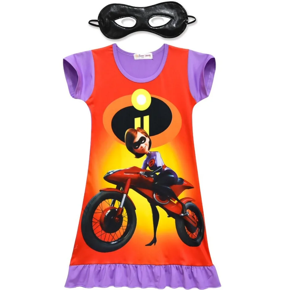 

The Incredibles 2 Elastigirl Kids Girl Summer Dress Children's Nightgown Clothing Mask Set Children Party Cosplay Costume