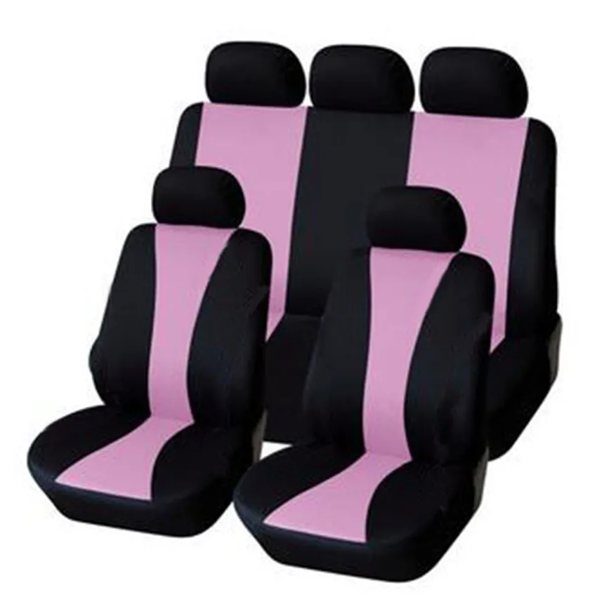 

Simple Style Pink Full Car Seat Cover Set Universal Fit Most Car Cases Interior Accessories Seat Covers Embroidery Style