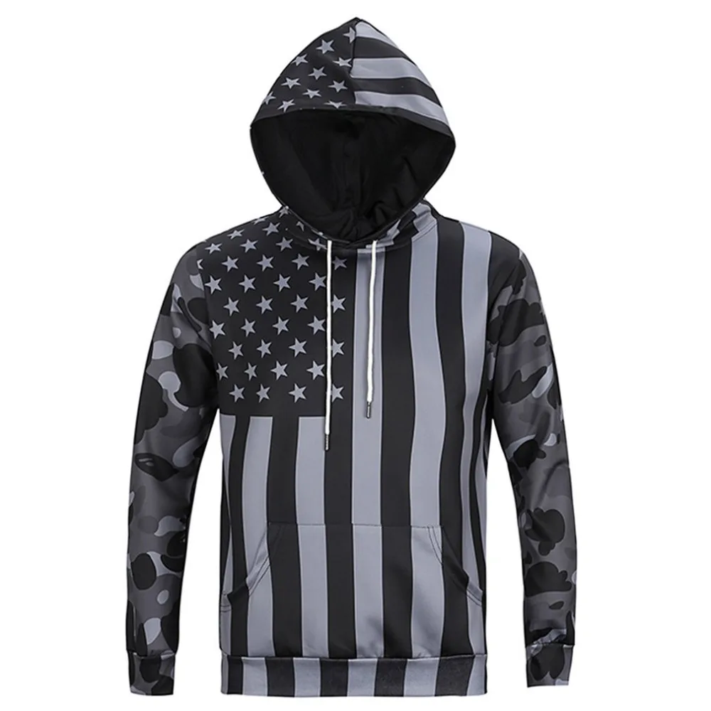 Men's Cool Hoodies Autumn Long Sleeve 3D Print American Flag Pattern