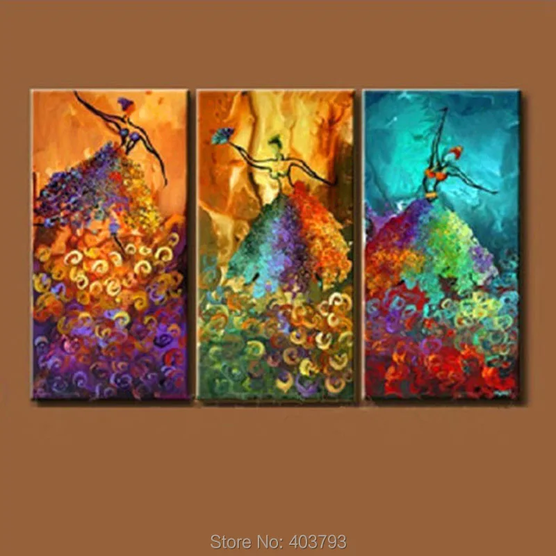 

Abstract Hand-painted Oil Painting On Canvas Set(3PCS) Peacock Dance No Frame for living room