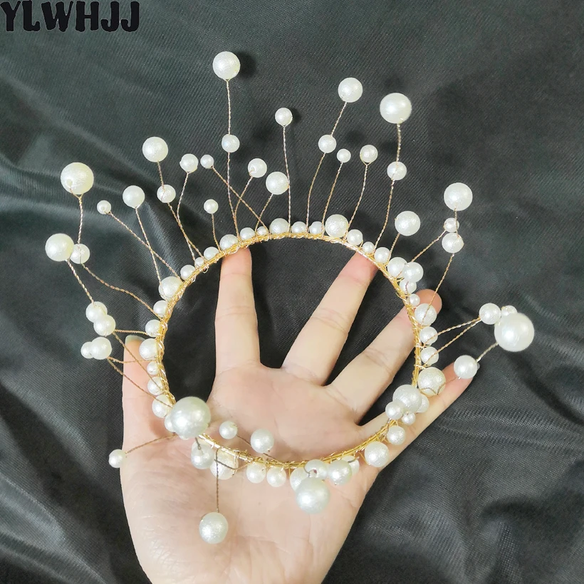 

2019 new women fashion lovely princess Birthday party pearl queen crown baby headband send birthday gifts headdress Hair jewelry