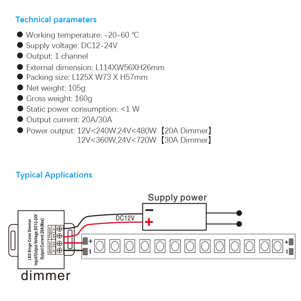 DC12 24V 20A/30A одноканальный светодиодный диммер контроллер с 3Key Wirelss RF пульт