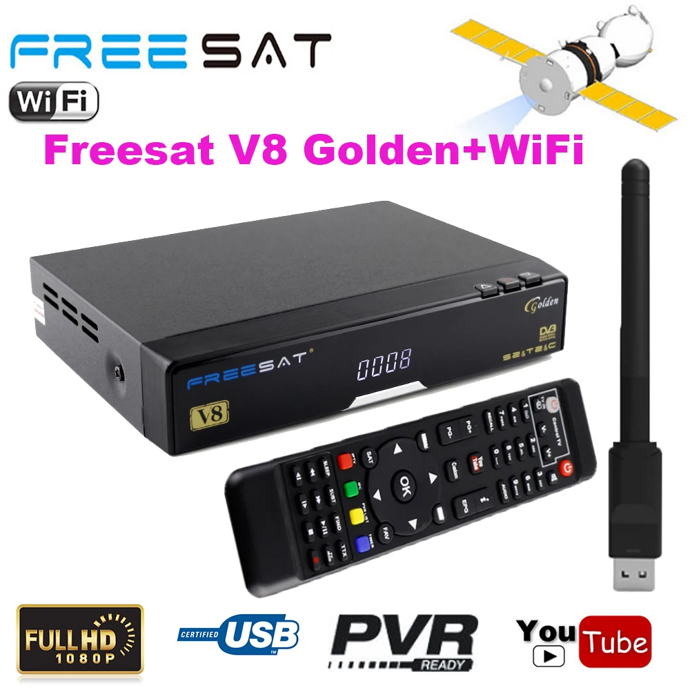 Genuine Freesat V8 Golden Combo Satellite Receiver With 1 Year Europe