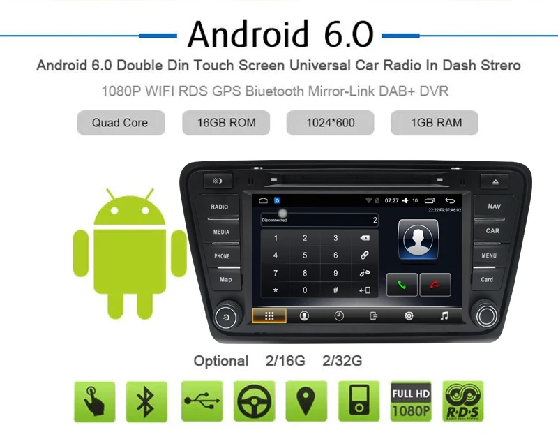 Best Car Multimedia Player Android 7.1 8 inch car dvd 2 din car radio with navigation For Skoda Octavia A7 2013-2014 1