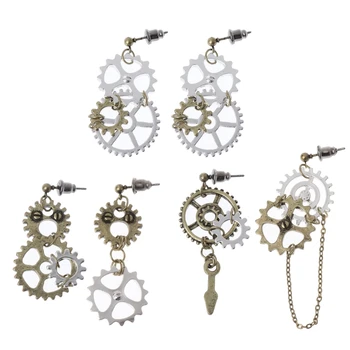 

JAVRICK 1 Pair Women Steampunk Antique Female Gear Pendant Dangle Long Hook Earring Club Jewelry Vintage