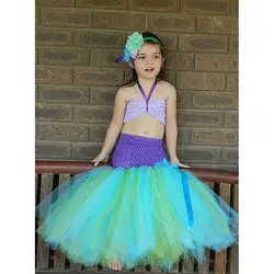 Русалка юбка-пачка для девочек платье принцессы Ариэль Обувь для девочек Детское платье из тюля повязка на голову с цветами Костюм Под море