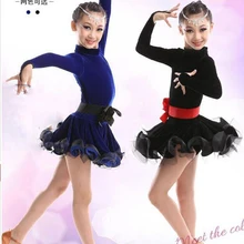 Черные высокие Класс Детское платье для латинских танцев для девочек, элегантное платье с длинными рукавами кружевные латинские танцевальные платья Детские костюм для сальсы