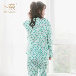 Женский хлопковый пижамный комплект, пижама с длинными рукавами, Пижамный костюм, женский пижамный комплект из двух предметов, домашняя