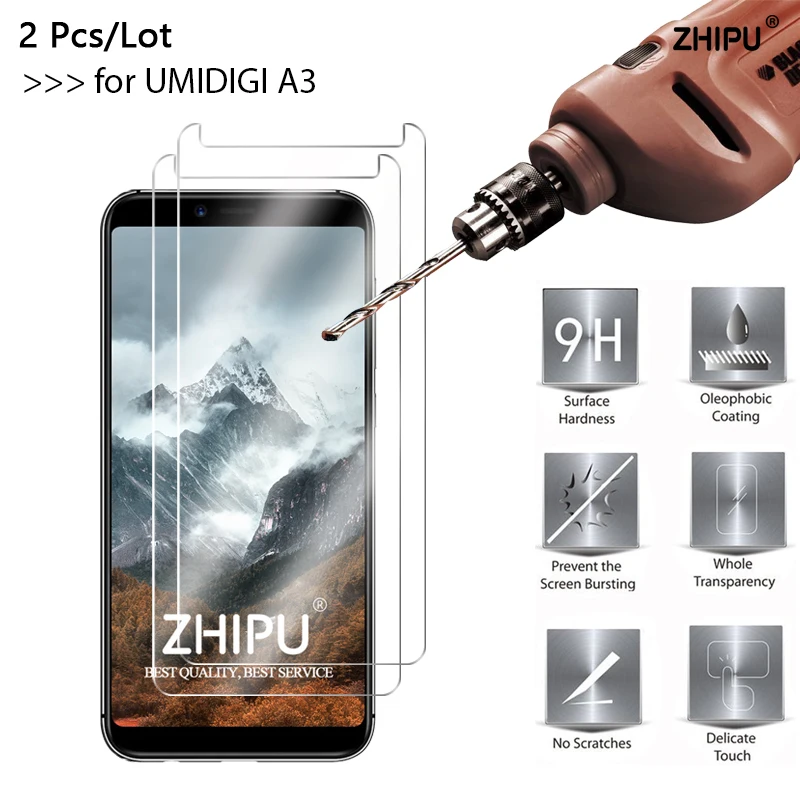 2 шт./лот закаленное стекло для UMIDIGI A3 Защитное экрана 2.5D 9H Премиум Закаленное