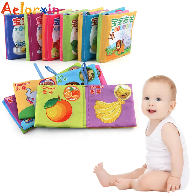 

Baby Rattle Cartoon Animal Learning Chinese English Recognition Cloth Book Toy Early Educational Games Music Toys