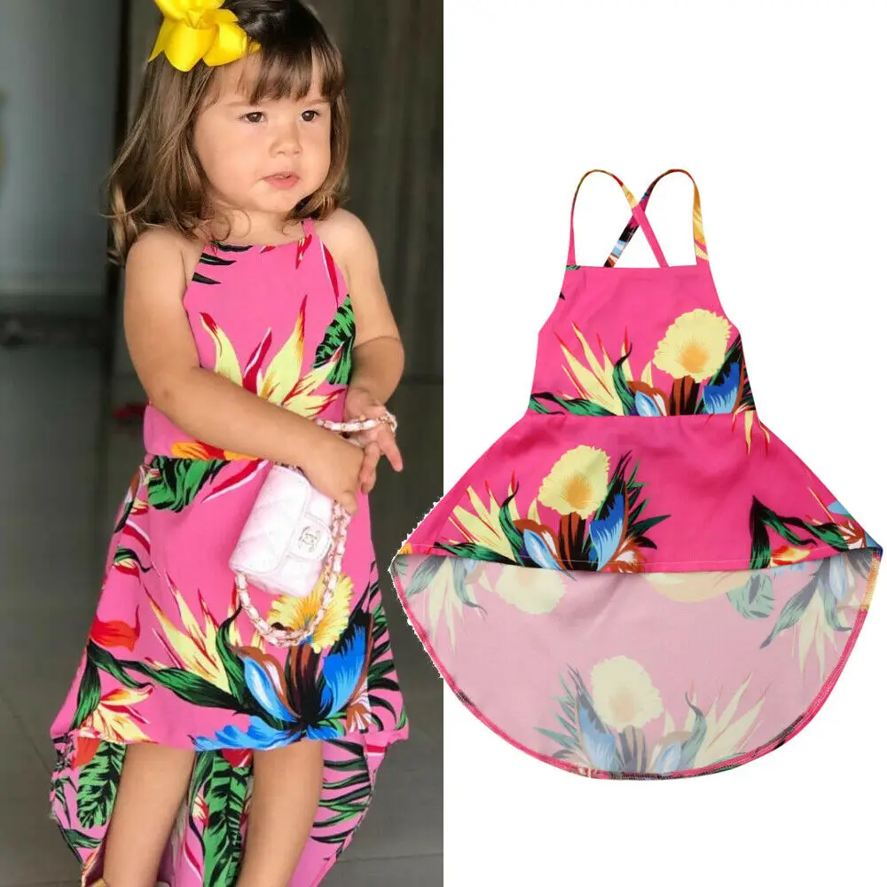 

2019 Canis Summer Toddler Baby Girls Dress Neck Flower Backless Party Pageant Dress Rose Clothes