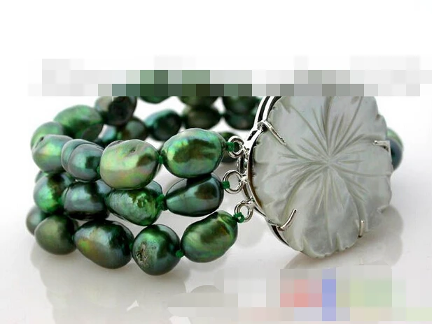 free shipping 01208 3row baroque green freshwater pearl bracelet bangle Natural >>free shipping -Bride jewelry free shipping
