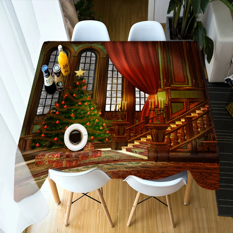 

3d table cloth Christmas Tree Closet Pattern Washable Thicken Tablecloth Polyester cotton Rectangular/Round Table Cover for home