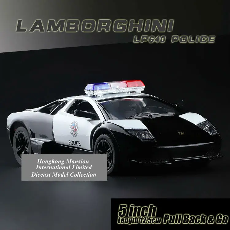 

1:36 Scale Alloy Diecast ForPolice Car Model For TheLam borghini Murcielago LP640 Collection Model Pull Back Car Toys - Black