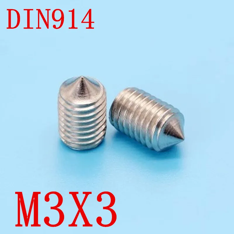 1000pc DIN914 m3x3 M3*3 Stainless Steel Metric Thread Grub Screws Cone