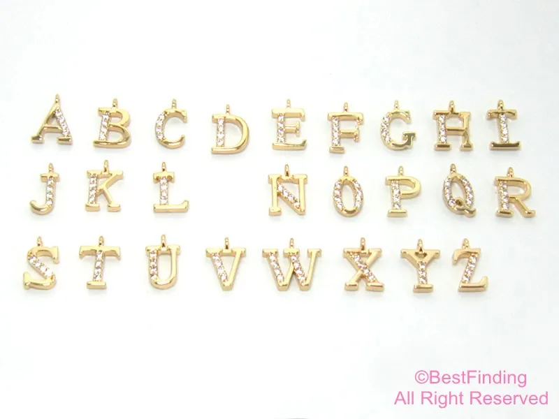 

Gold filled Rhinestone letters 26 English alphabet charms