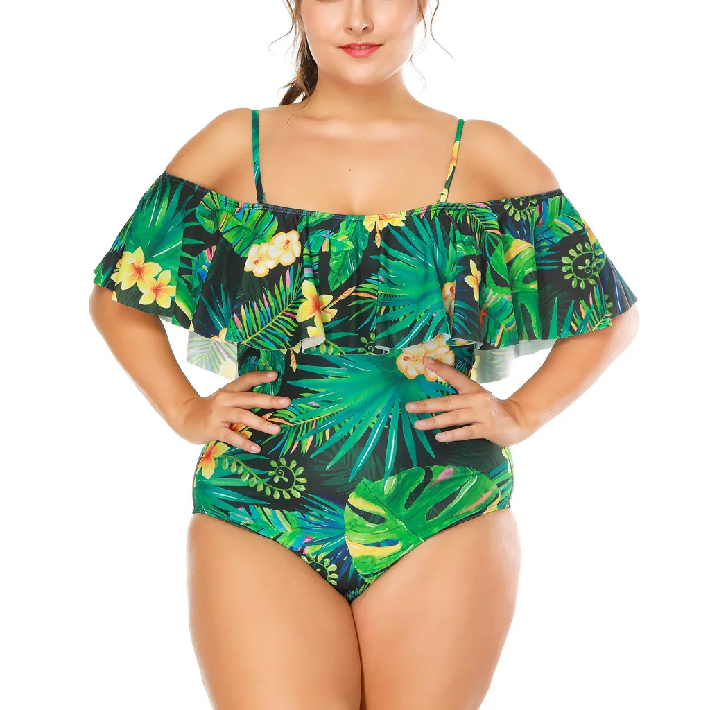 

2019 New Plus Size Two Piece Swimsuit Tankini Floral Print Swimwear Fat Women's Sexy Slim two-Piece Swimsuit fatos de banho #3