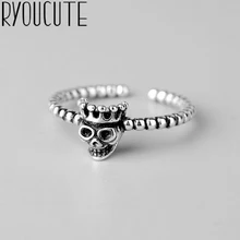 Панк ретро череп Настоящее 925 пробы серебряные кольца для женщин Роскошные богемные винтажные массивные ювелирные изделия Античный палец большое кольцо