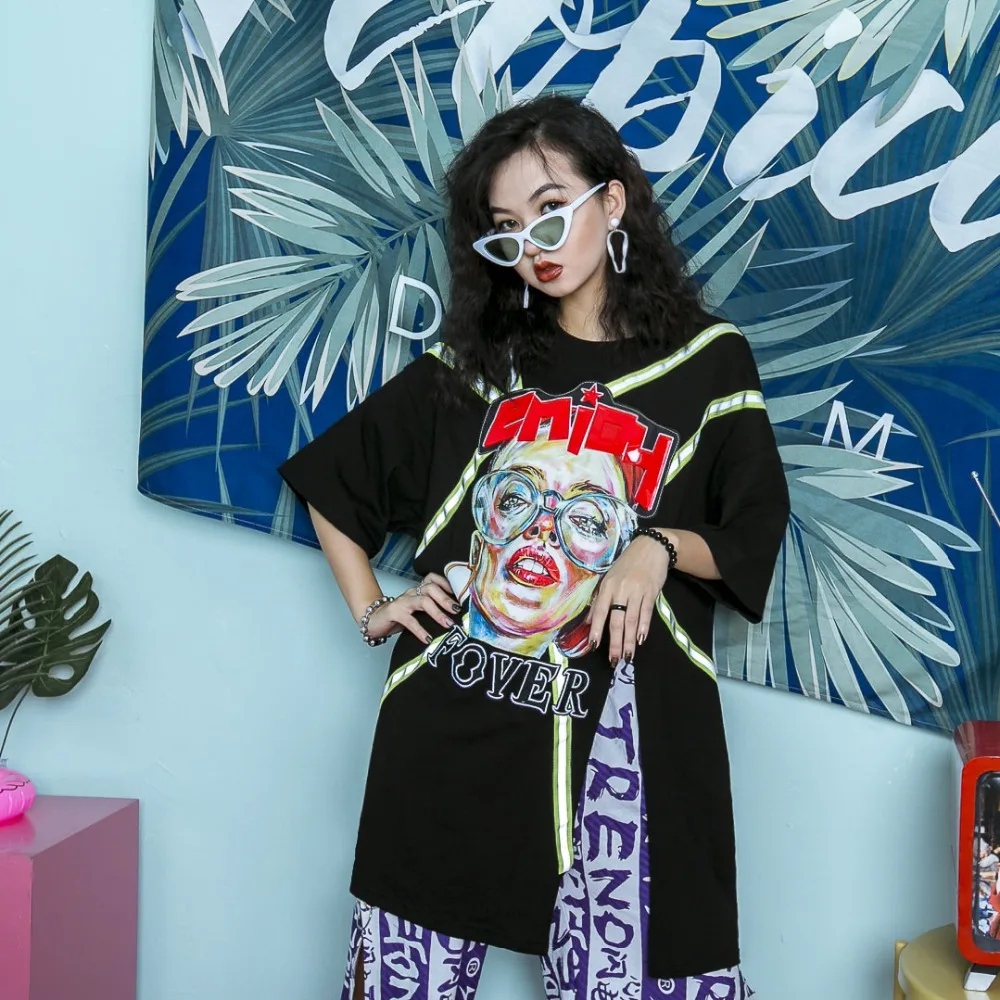 Potret Buatan Sendiri Jalan Berwarna Gambar Dan Berwarna Jahitan Fluorescent Hijau Pita Hem Perpecahan Tengah Panjang T Shirt T Shirt Aliexpress