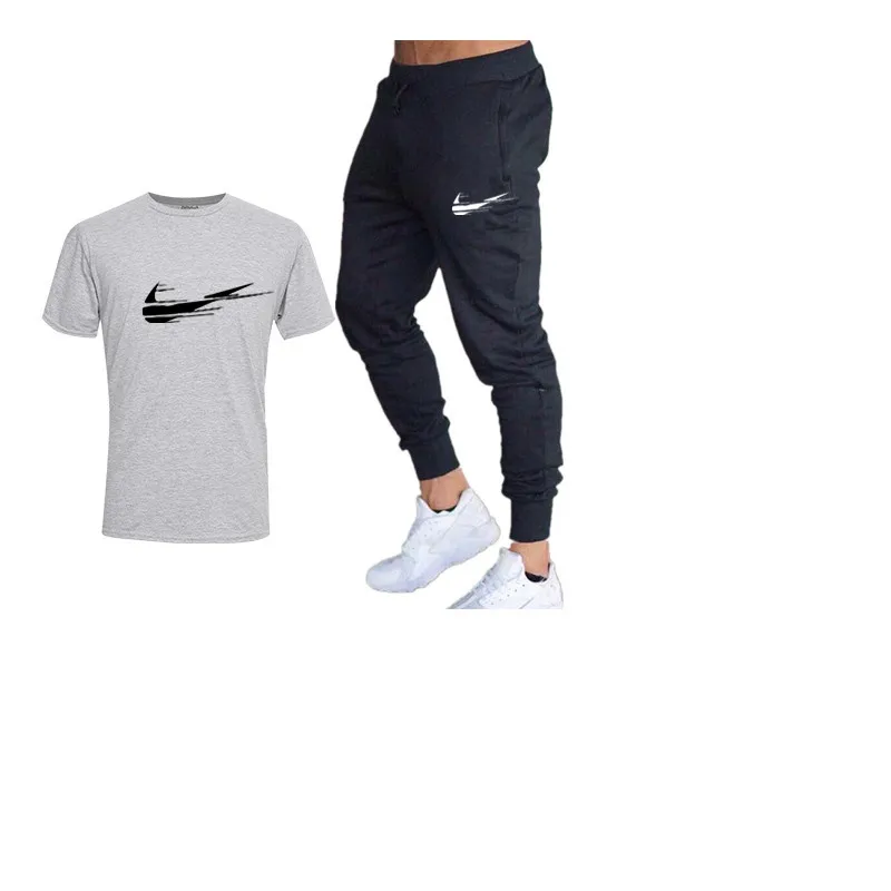 

Summer Hot Sale Men's Sets T Shirts+pants Two Pieces Sets Casual Tracksuit Male 2019 Casual Tshirt Gyms Fitness trousers men