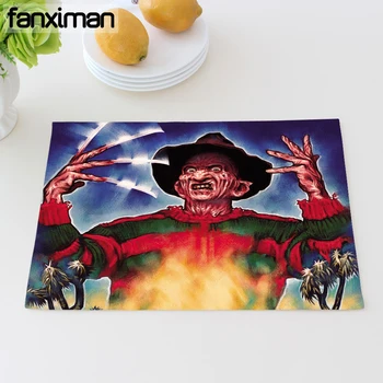 

Horror Movie Jason Freddy Placemat Cotton Linen Table Mat Dishware Coasters for Dinner Accessories Cup Wine Mat