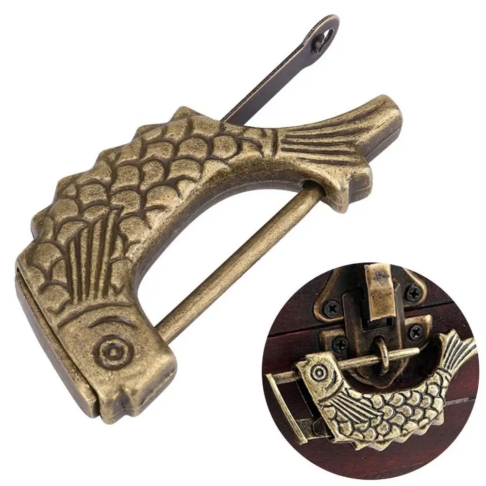 

Antique Fish Shaped Metal Lock Chinese Padlock with Key for Drawer Jewelry Box