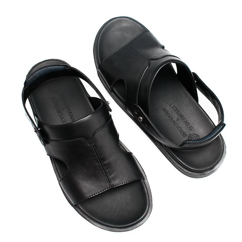 Soft Leather Men Sandals Mature and Steady Business Man Summer Slides Shoes Casual Beach Outdoor Slippers