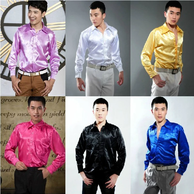 

Men Shirt Long Sleeve Bright Face Slim Fit Shirts Solid Color Formal Luxury Clothes Man Adult Stage Show Performance Wear DT733