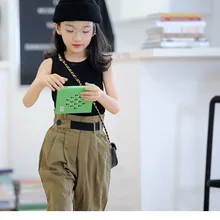 Mihkalev/Одежда для больших девочек летняя одежда для детей г. Комплект, футболка без рукавов+ штаны комплекты для девочек из 2 предметов Детские костюмы