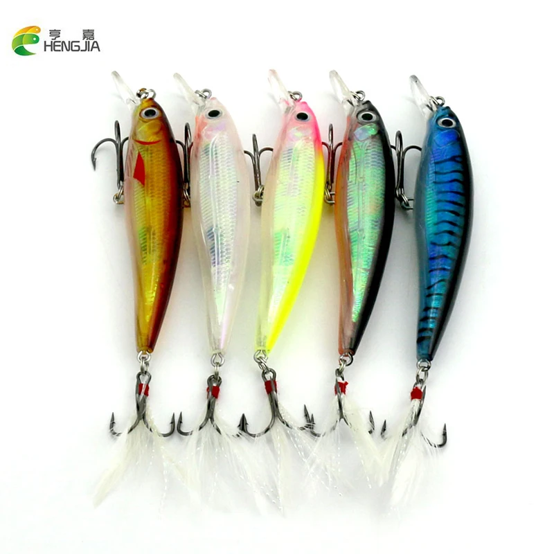 HENGJIA 5pcs Minnow Suspending Fishing Lures Hard Bait Bass Artificial