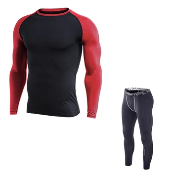 

2019 Running Set Men's Gym Clothes Plus Velvet Tights Sportswear Fitness Training Sports Jogging Suits 2 in1 set#P5842