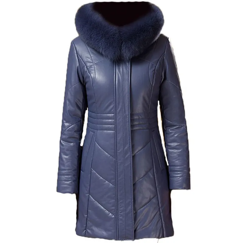 

Plus Size Winter Warm Parkas For Women 4XL 5XL Fur Hooded Leather Overcoat Female Large Size Thicken Down Cotton Coat Ds50277
