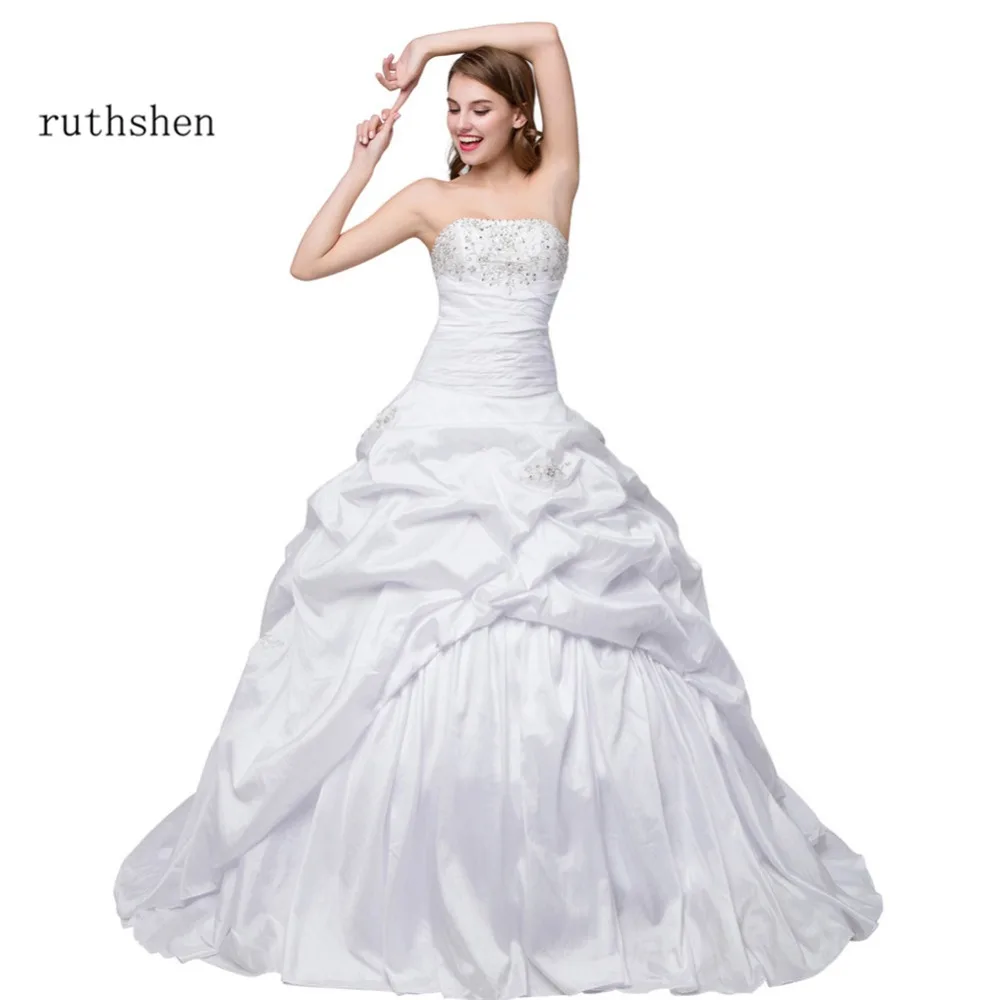 Ruthshen Cheap Wedding Dresses Under 100 Strapless Pleats Sequins Beaded White Ivory Bridal Gowns Robe De 