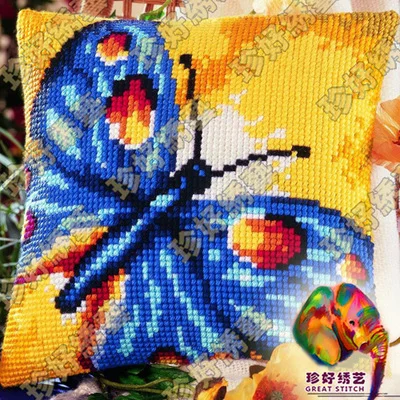 DIY Kit рукоделие вязальная пряжа из кроссбредной шерсти наволочка с вышивкой Чехлы Вышивка крестом бабочка - Цвет: Синий