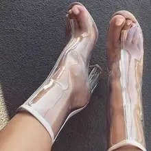 Новая Коллекция Весна Осень Женщины Ботинки PeepToe Кристалл Пятки Прозрачные Женщины Сапоги Тенденция Ясно, Туфли На Высоких Каблуках Гладиатор Загрузки