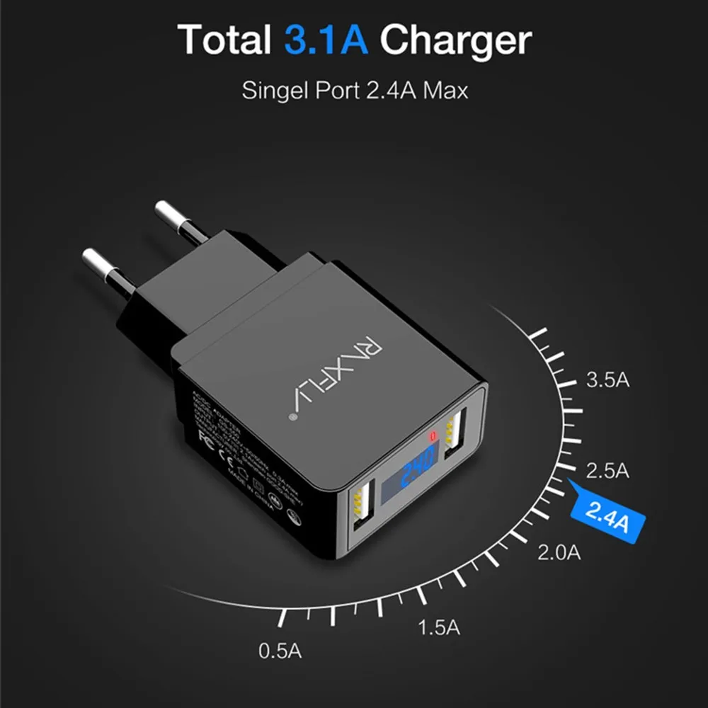 

LED Light USB Travel Charger For IOS Android Digital Universal Phone Charger EU Plug Fast Charging Power 5V 2.4A Fast Charger