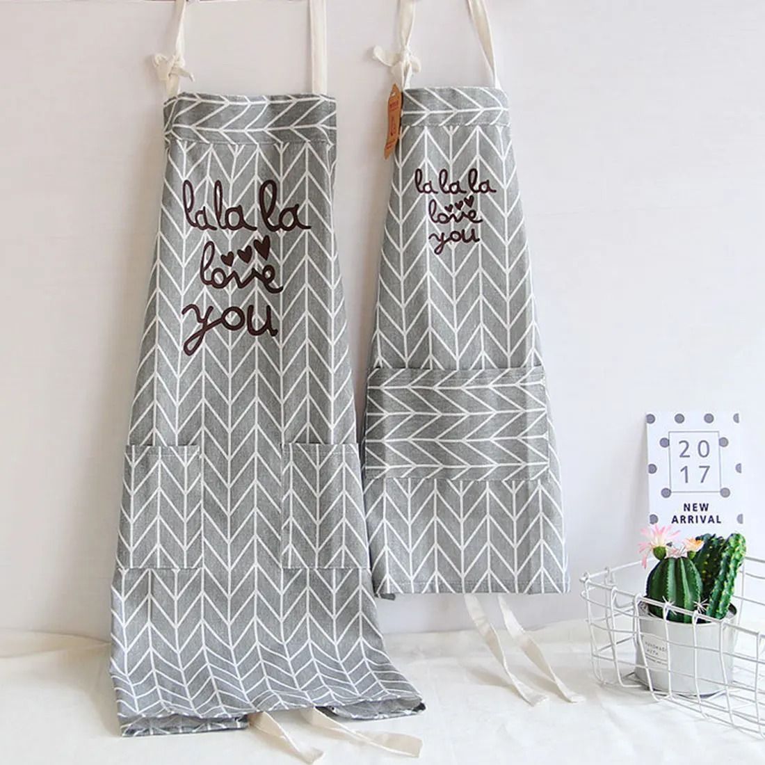 Linen Adult Unisex Cooking Aprons Pocket Household Cooking Baking Durable Printed Apron Kitchen