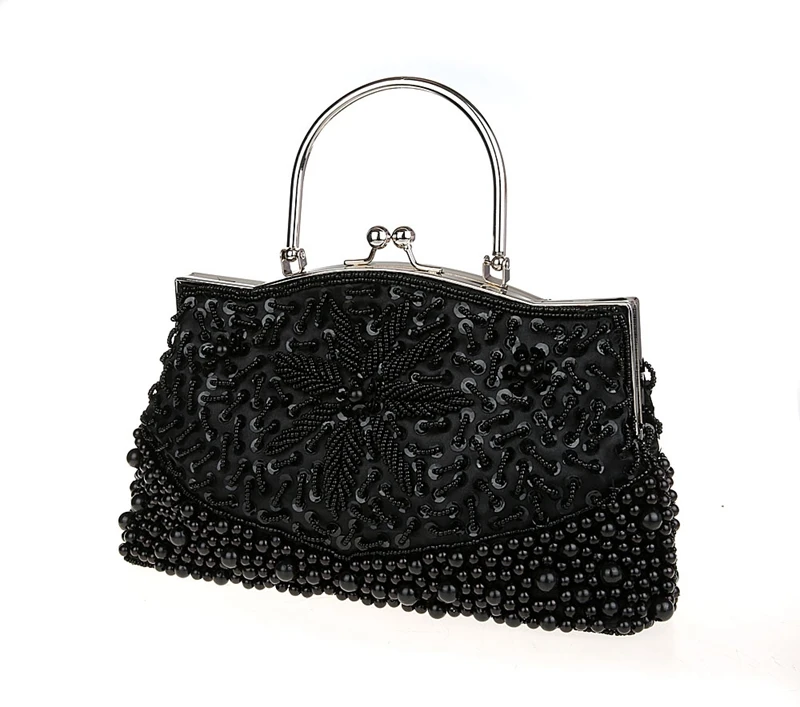 Модная черная женская сумка для банкета, украшенная бисером, клатч, вечерние сумки для невесты, вечерняя сумочка с цепочкой через плечо, сумочка для макияжа 78189-G