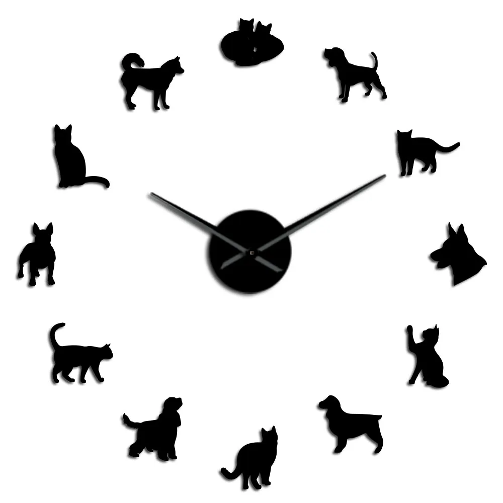 Lovely Dog and Cat DIY Giant Wall Clock Home Decor Wall Art Clock Veterinary Frameless Large Wall Watch Animal Lovers Vet Gifts - Цвет: DIY-252