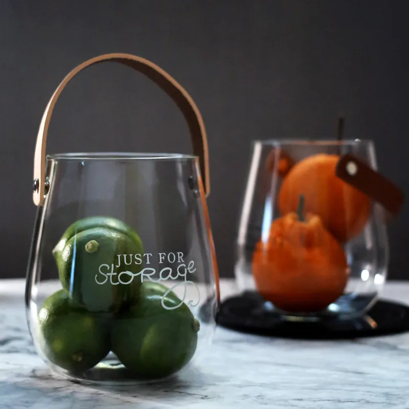 

Quality Transparent Glass Receiving Cans Vases Nordic Large Leather Hand-held Storage Bottles Heat Resistant Food Container Jars