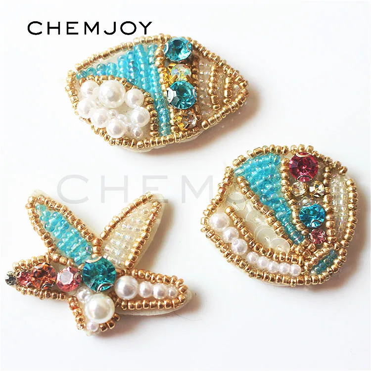 

Set of 3 Shell Rhinestone Beaded Patches for Clothing Sewing on Beading Applique Clothes Bags Shoes Bags DIY Accessories
