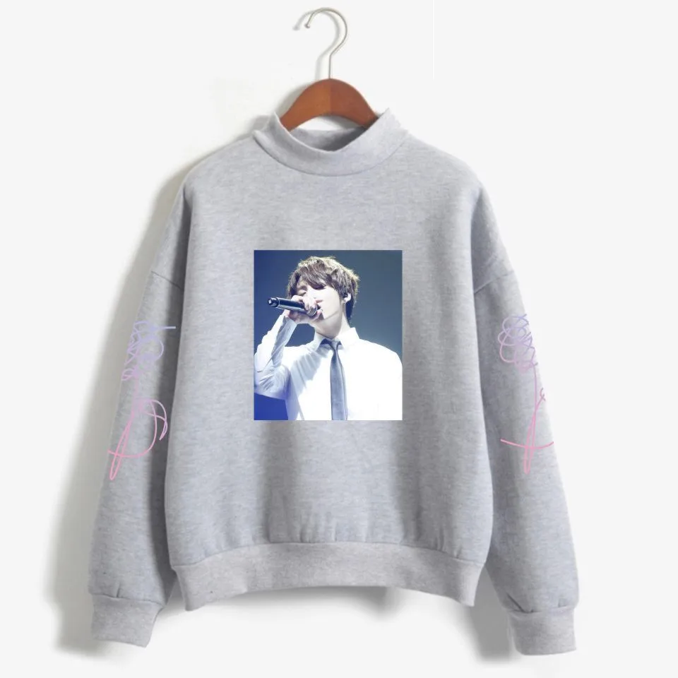 BTS Cotton Kpop Love Yourself Capless Women Turtleneck Hoodies Bangtan